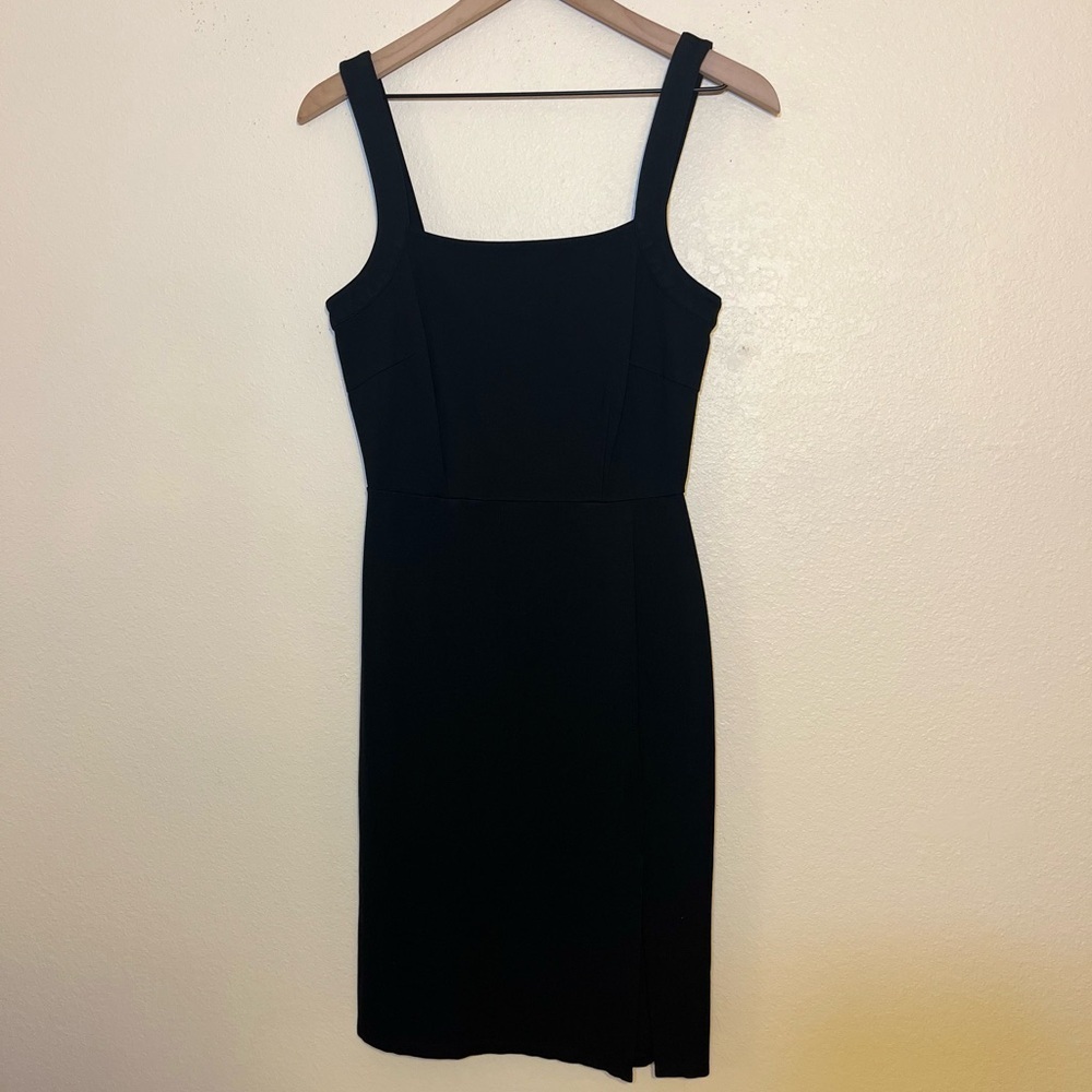 cupcakes and cashmere Black Mini Dress Square Neck Quiet Luxury Minimalist LBD - Picture 2 of 11